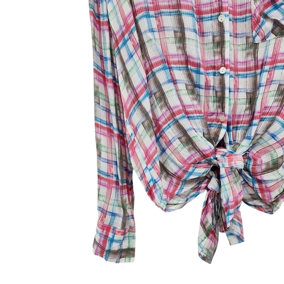 Free People Women's Plaid Button Up Tie Front Shirt - M - Picture 4 of 8